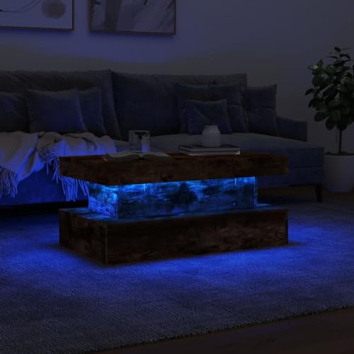 Table basse LED salon rectangulaire meuble chêne fumé 90cm - 6