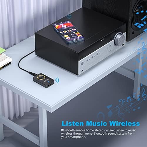 ZIOCOM Bluetooth Transmitter for TV PC, Bluetooth Receiver for Car Speaker, 2-in-1 Wireless 3.5mm Bluetooth Aux Adapter with Built-in Mic and Battery, Dual Link, aptX Low Latency