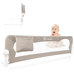 Camaras De Seguridad Para Barrios lionelo Eva Barrera para la Cama 150 x 42, Barandilla de Cama Portátil, Cinturones, de Seguridad Bloqueo, Compacta, Malla Transpirable, Plegado 180 Grados, Montaje Sencillo