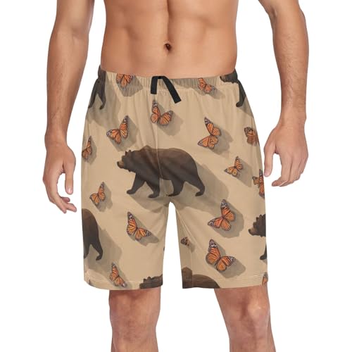 Men's Short Pajama Bottoms Butterfly Bear Home Casual Sleep Pants4