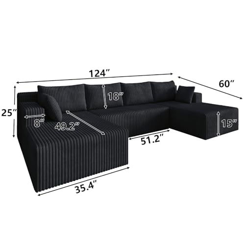 124 Inch Oversized Boneless Sectional Sofa Cloud Couch for Living Room - Symmetrical U Shaped Modular Couches Set with Double Chaise, No Assembly Floor Compression Sofa & Couch - Image 2