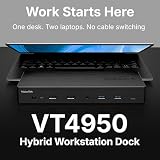 VisionTek VT4950 USB-C DisplayLink Docking Station with KVM Switch for Dual Laptops - Hybrid Workstation Triple Monitor Dock with HDMI & DisplayPort, 100W Laptop Charging for Windows and macOS