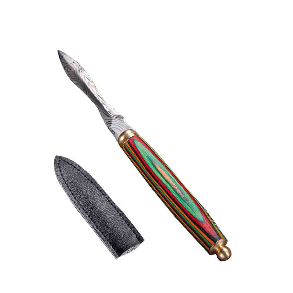 Hand-Forged Tea Knife Needle Puerh Pick Tool Set with Leather Sheath haowei 1Pcs for Cutting Rubbing Prying Breaking Puer Cake Brick Silver Tea Blade with Colorful Handle