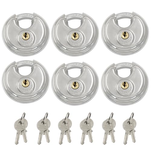 円盤投げ南京錠 6個パック 同一鍵付き 2-3/4インチ ステンレススチール収納南京錠 防水ディスクロック 収納ユニットゲート 屋外 小屋 フェンス