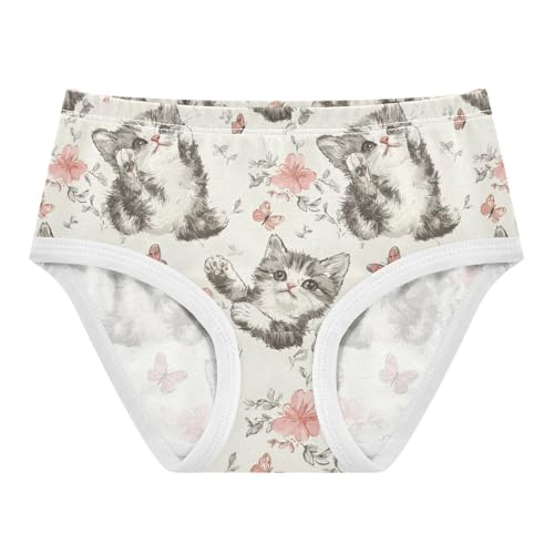 ZZKKO Cute Kitten Cat and Butterfly Girls Underwear Toddler Panties for Girls Comfort Brief Size 2T-8Y