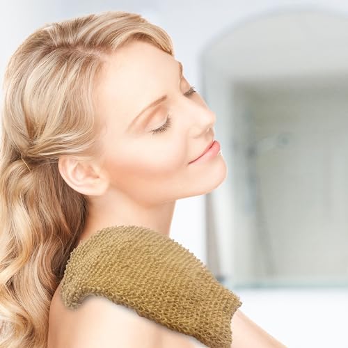 Bleu Bath 4 Pack) Natural Exfoliating Hemp Bath Mitt Shower Gloves Loofah Washcloth Sponge Machine Washable Body Scrubber (Rougher Hemp) thumb #4