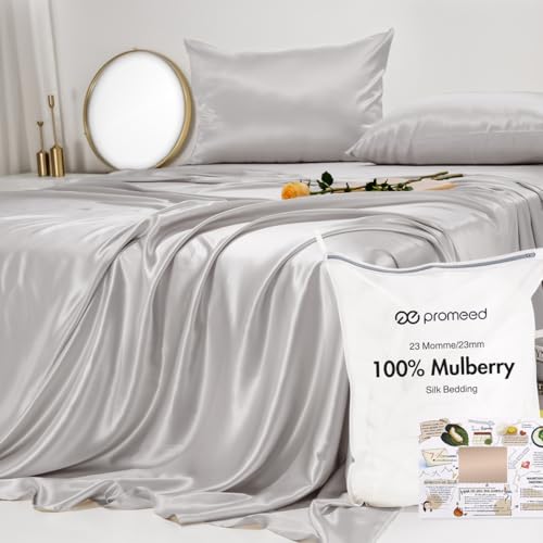 PROMEED 100% Pure Mulberry Silk Sheets Queen Set 4PCS, 23