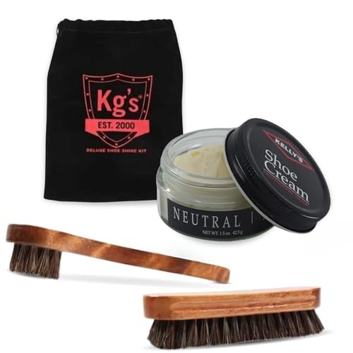 Kg's Kit de cirage pour chaussures comprenant un vernis, une brosse en crin de cheval, un applicateur et un sac de rangement, neutre, Regular