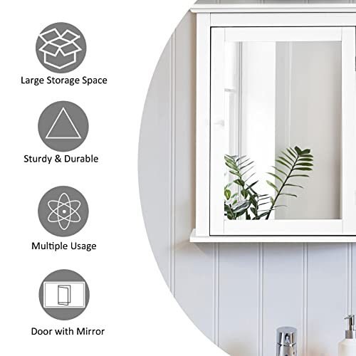 LIFEZEAL Armario con Espejo para Baño, Armario de Pared de Madera, Armario de Pared con Espejo, Organizador con Espejo para Baño con Estante Ajustable en Altura, 56 x 15 x 70 cm (Blanco) - imagen 4