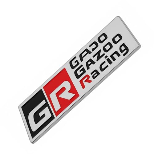 Image of KMH Premium GR GADO GAZOO Racing Car Logo Sticker | Racing Sport Cars Brand Emblem Badge Logo Sticker Decals for Car Accessories, Medium, Silver (Black with Red) Pack of 1