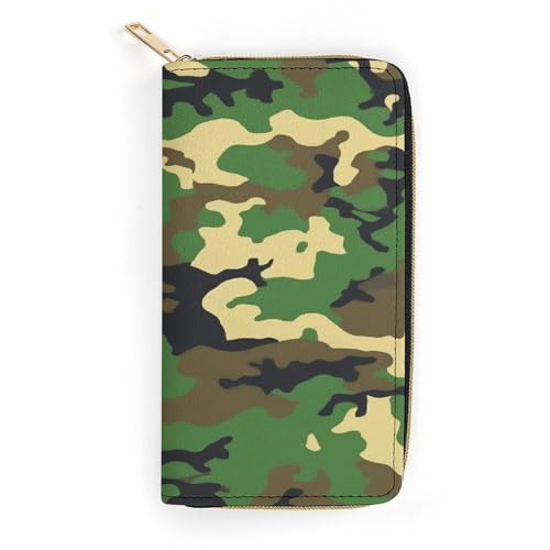 Girl's Long PU Wallet, Travel Purse Fashion Design, Huge Storage Capacity Purse, Cute Decor Zipper Wallet Army Camo Camouflage