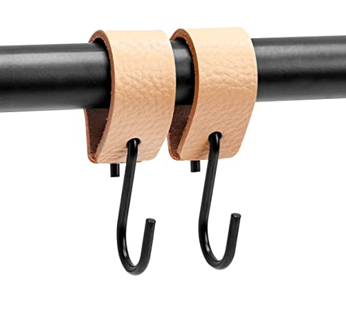 Brute Strength - Multifunctional Leather S-Hooks - Natural - 24 Pieces - S Shaped Hooks - Coat Hook - Leather Hooks - Leather S Hooks - Black S Hooks - Kitchen Hooks #TOP4