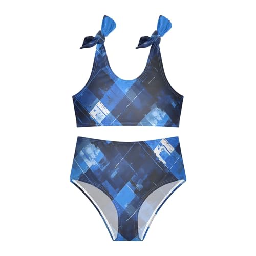 KLL Buffalo Plaid Blue Black Girl Two Piece Bikini Sets Quick-Dry Swimsuits Swimming Suits Cute Shoulder Strap3