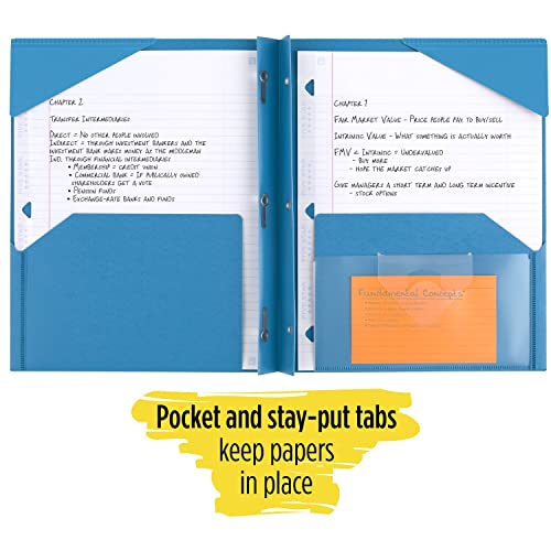 Five Star 2-Pocket Folder, Plastic Folder With Stay-Put Tabs And Prong Fasteners, Fits 3-Ring Binder, Holds 8-1/2" X 11" Paper, Writable Label, Tidewater Blue (72107) #TOP2