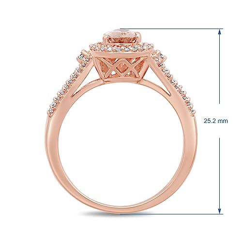 Jewelili 10K Rose Gold 7X5 Mm Pear Shape Morganite And 1/4 Cttw Natural White Round Diamond Ring, Size 7 #TOP3