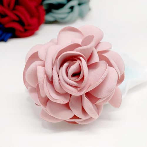 Image of Elegant Satin Fabric Rose Flower Brooch Pin Silk Large Big Camellia Brooch Lapel Pins Plant Floral Hair Clip Pins Wedding Party Jewelry for Women