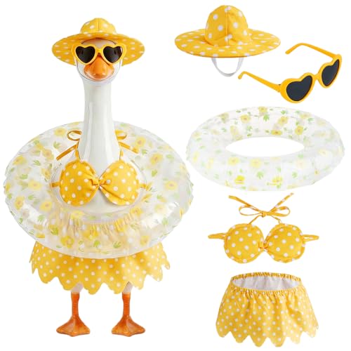 hoyuwak Bikini Goose Outfits Summer Hawaiian Porch Goose Outfits with Swimming Ring Sunglasses Hat for 23 Geese Yard Decor
