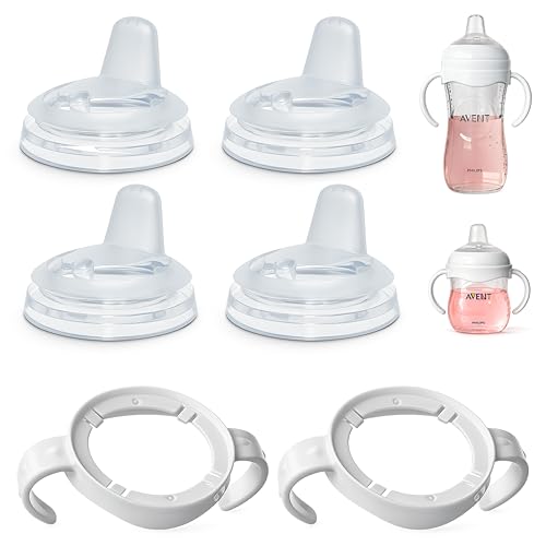 Sippy Spout Nipples with Handles for Philips Avent Natural Baby Bottles and Glass Bottles Food Grade Soft Spout Silicone BPA-Free Leak and Spill Proof Convert to Sippy Cup Transition 4+ Months