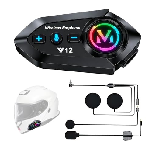 Écouteurs Moto Bluetooth 5.4, Kit Casque Moto Double Suppression du Bruit avec Assistant Vocal, IP65 Étanche, Éclairage RGB Appels HD, HiFi Musique et...