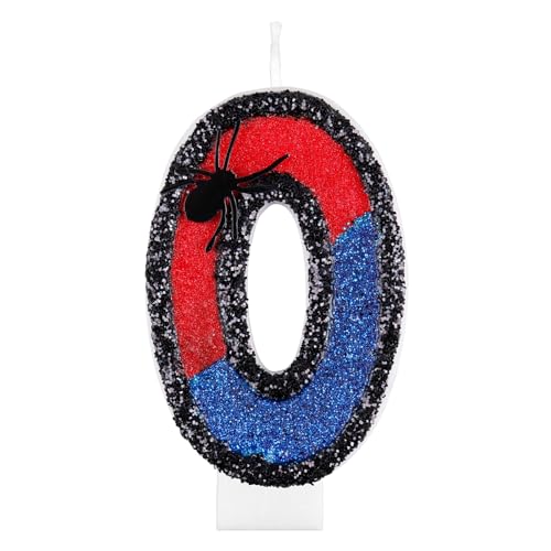 Velas de aniversário de lustre número 0, decorações de aniversário do lustre, velas de aniversário temáticas do Spiderman para bolos, cupcakes, super-heróis, velas para crianças, homens, suprimentos