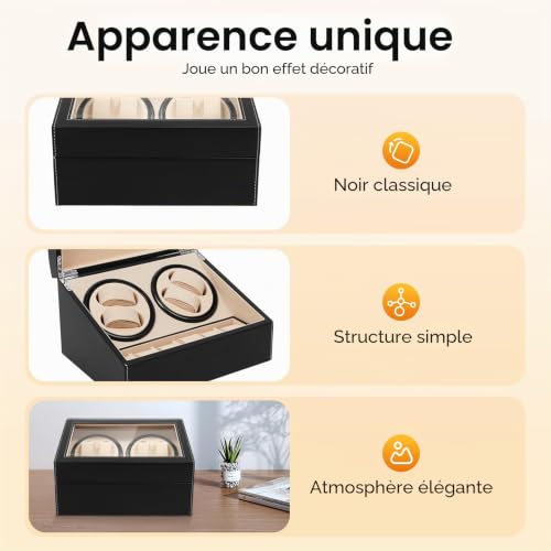 ZENGRICE Boîte à montres, boîte de rangement vintage 4+6, boîte de rangement automatique à rotation, boîtier en bois, design tendance, moteur extrêmement silencieux, parfait pour ranger et présenter – vue 4