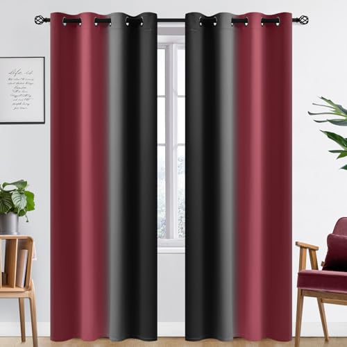 Image of SimpleHome Ombre Burgundy and Black Room Darkening Curtains 84 inch Length | Bedroom Curtains,Grommet Gradient Light Blocking Window Curtains for Living Room,Thermal Insulated Drapes 2 Panels,52wx84L