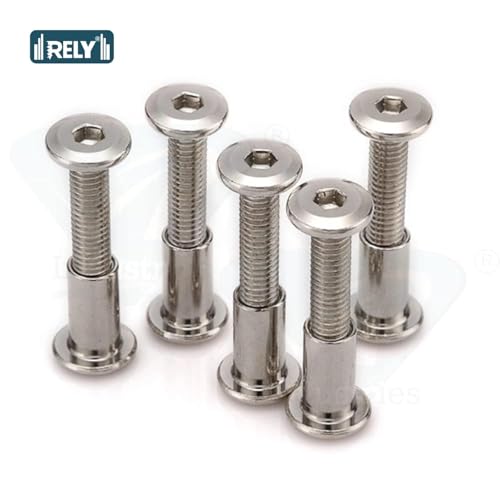 Image of Rely⇒VP INDUSTRIES (Combo Set -15 Pcs) M5x10 mm Allen JCB Screw with M5x10 JCB Female Sleeve Nut With Allen Key 1 Pc | Fastener for Joining Wood Boards, Cabinets, Cupboards, Chairs & Beds