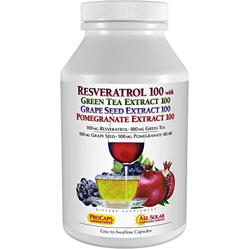 Andrew Lessman Resveratrol-100 with Green Tea 100 Grape Seed 100 Pomegranate 100-180 Capsules â€“ Four Powerful, Protective Anti-oxidants. Supports Tissues, Organs, Cardiovascular, Nervous Systems