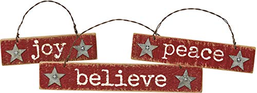 Primitives by Kathy Western Christmas 3pk Ornament Set Joy Peace Believe