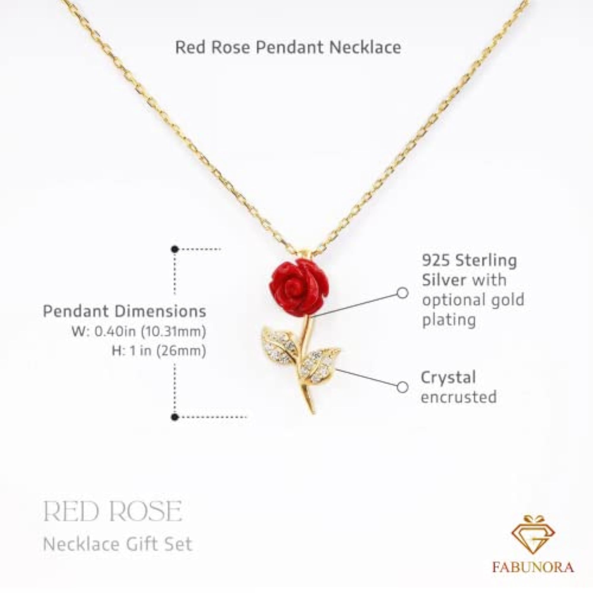 925 Pure Silver Red Rose Necklace Gift Set