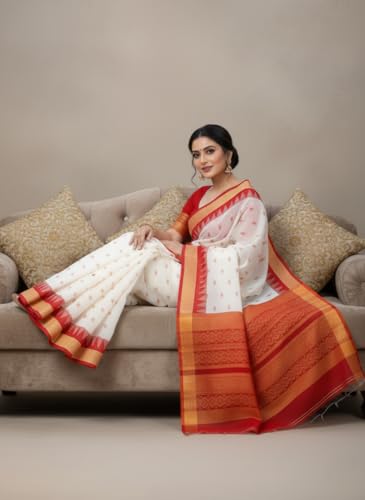 Image of NEW COLLECTION Women's Odisha Handloom Sambalpuri Pata Saree Temple Border Pasapalli Bomkai Buti Boyanika Design Saree Banarasi Soft Papa Silk Simple Ethnic Orissa Sari with Blouse Piece