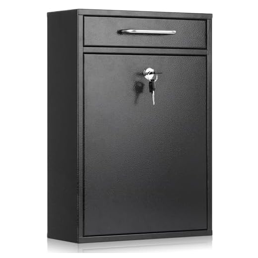 xydled Metal Mailbox Wall Mount, Locking Mailbox with Key Lock, Large Mailbox with Lock, Hanging Secure Postbox, Security Key Drop Box, Collection Boxes, Black,XL Large