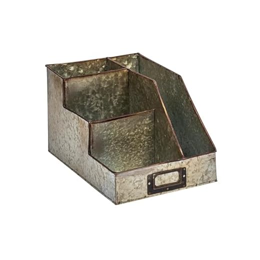 Creative Co-op DA6881 Metal Desk Organizer with 4 Compartments in Galvanized Finish