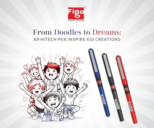 Image of Figo A9 Hi-Tech Liquid Roller Pen, 0.6mm Metal Tip, Smooth Writing, Comfortable Grip (Pack of 7) (Red)