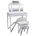 Produktbild Luckyfu Frisierkommode mit Spiegel und Hocker 3-in-1 2 Schubladen weiß Material: langlebiges Holz + MDF + Toletta.Schminktisch modern