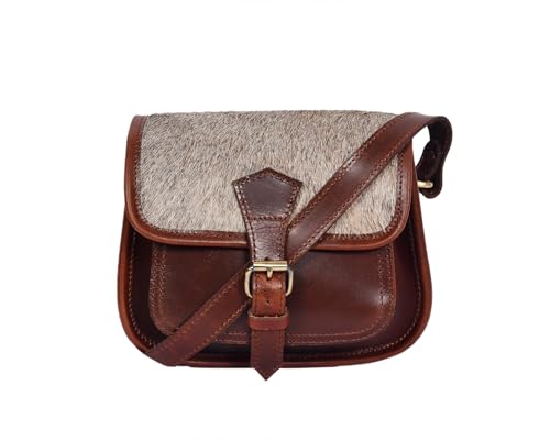 Image of Celtic Women's Leather Hair-On Flap Crossbody Sling Bag - Adjustable Strap