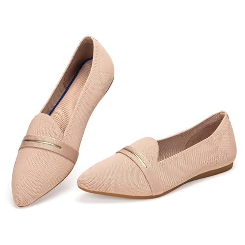 Image of Frank Mully Women's Casual Loafer Flats Slip On Loafer Shoes Comfortable Knit Flat Shoes Classics Pointy Toe Loafer Flats,for Work,Travel