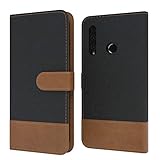 EAZY CASE Tasche kompatibel mit Honor 20 Lite/Huawei P Smart Plus (2019) Stoff Schutzhülle mit Standfunktion Klapphülle, Handyhülle mit Magnetverschluss & Kartenfach, Kunstleder, Schwarz