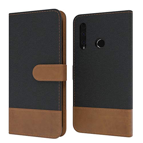 EAZY CASE Tasche kompatibel mit Honor 20 Lite/Huawei P Smart Plus (2019) Stoff Schutzhülle mit Standfunktion Klapphülle, Handyhülle mit Magnetverschluss & Kartenfach, Kunstleder, Schwarz