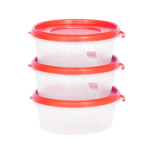 Image of Cutting EDGE Nesterware 500ml Stackable Food Container (Set of 3, Red) | BPA-free plastic, stackable design, leak-proof, kitchen storage, pantry, fridge, meal prep, reusable, travel use
