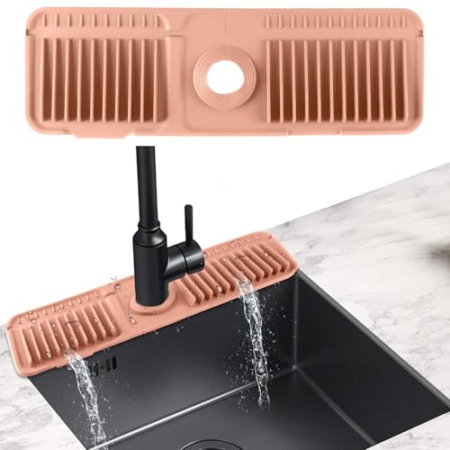 Silicone Sink Faucet Mat,17.7” x 5.5”/45 x 14cm Silicone Faucet Mat for 4-7cm Faucets Handle Drip Catcher Tray, Faucet Drain Mat for Kitchen Bathroom Counter Faucet Draining Pad (P)