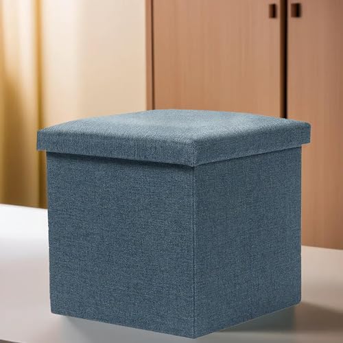 Image of Kuber Industries Pack of 2 Storage Stool - Square Toy Box, Foot Rest, Folding Seat, Wardrobe Organizer for Clothes-Books, Living Room Storage Box | S ZH001BU | Navy Blue