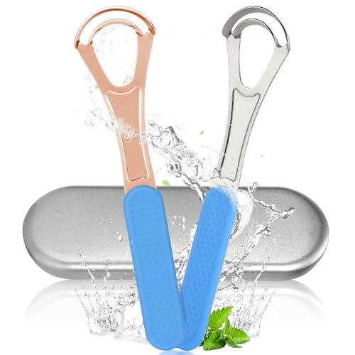 Zivacate 2 Pezzi Raschietto Lingua, Raschia Lingua in acciaio inox, Spazzola per Lingua, Pulizia Lingua Tongue Scraper per Lingua, Trattamento per l'alitosi per Adulti e Bambini
