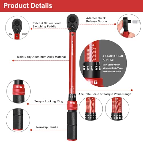 Image of ATsafepro 3 /8-Inch Drive Click Torque Wrench,Dual-Direction Adjustable,72-Tooth Dual Range Scales-5-50Ft-Lb /6.8-68Nm,Quick Release Ratchets