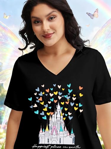 Image of NANYUAYA Plus Size Magic Shirts for Women Castle Kingdom Graphic Magical T Shirt Cute Holiday Princess Tee Vacation Tops