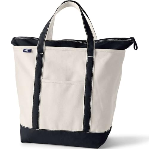 Lands' End Natural Zip Top Canvas Tote Bag Natural/black Medium