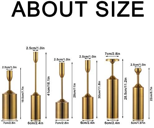 Sziqiqi Metal Taper Candle Holders Candlestick Holders Set of 6, Iron Brass Candlestick Holder Set for Taper Pillar Candles, Vintage Decor Centerpiece Candle Candlestick Holders for Table, Style 4