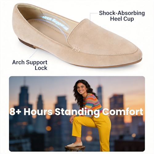 Image of MUSSHOE Pointed Toe Flats for Women, Comfortable Business Casual Work Shoes, Slip On Loafers with Arch Support, Office Walking Flats for All Day Standing
