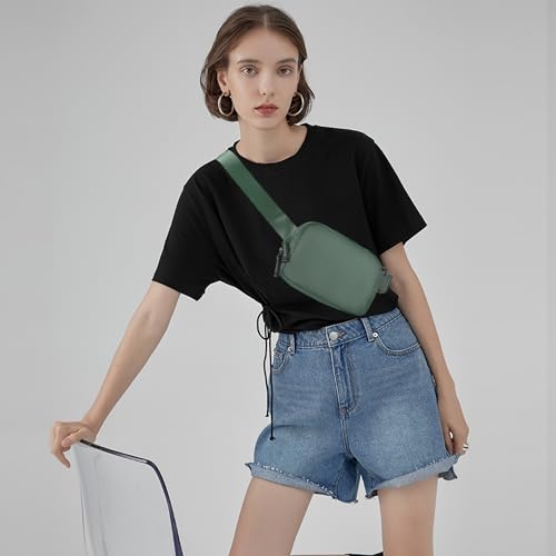 Image of Belt Bag for Women Two-Way Zipper Cross Body Fanny Pack Fashion Waist Packs Everywhere Belt Bag with Adjustable Strap Gifts for Teen Girls Women Men (Green)