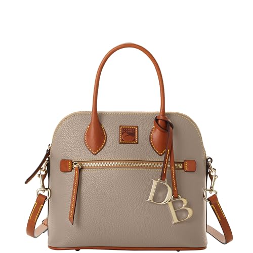 Dooney & Bourke Women's Domed Satchel in Pebble Grain Leather, Large Handbag with Adjustable & Detachable Shoulder Strap, Taupe